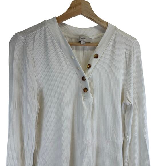 Loft White Button V Neck Long Sleeve Ribbon Casual Shirt Womens Size Large - Picture 3 of 14